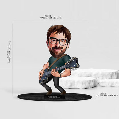 Personalized 3D Wooden Cartooned Guitarist Figurine Trinket