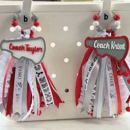 Cheer bogg bag tag, Cheerleader Tassel Charm Sport Duffle bag