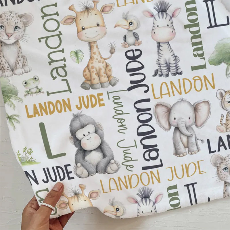 CUSTOM BABY BOY Safari Animals Baby Blanket