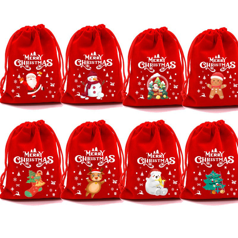 10/20pcs Christmas Drawstring Velvet Bags Red Candy Biscuits Pouch Personalization name