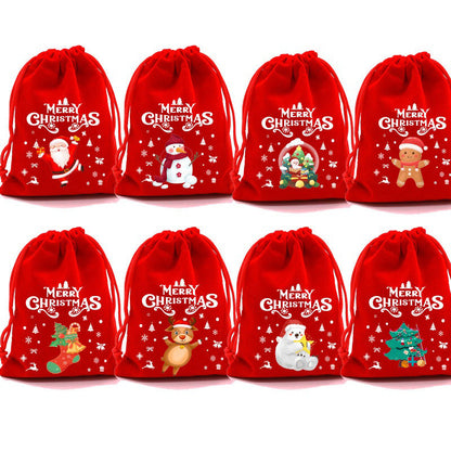 10/20pcs Christmas Drawstring Velvet Bags Red Candy Biscuits Pouch Personalization name