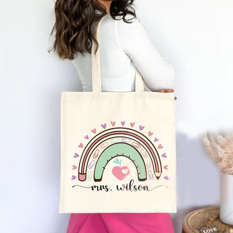 Teacher Appreciation Gift Tote Bag Canvas Custom Teacher Gift Personalized School Bag