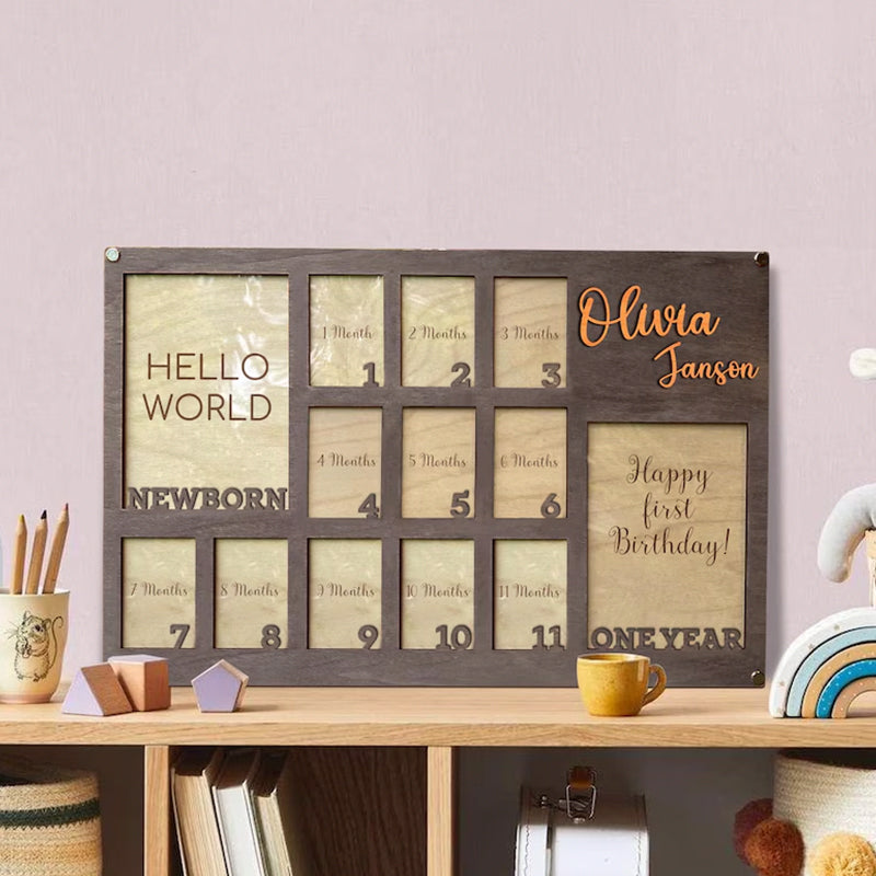 Custom Baby First Year Picture Frame, Newborn To One Year Photo Frame