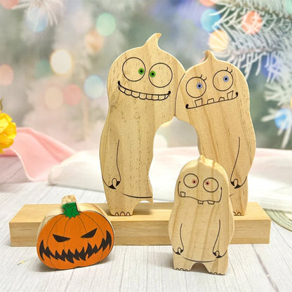 Halloween Cute Ghosts Family Puzzle Wooden Decor,Custom Name Wooden Ghost With Pumpkin