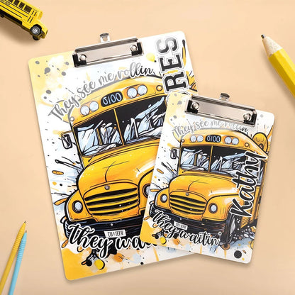 Personalized Erasable Cartoon Graffiti School Bus Acrylic Clipboard