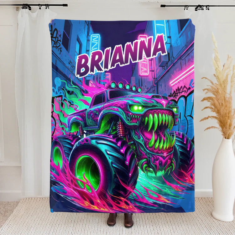 Personalized Monster Neon Truck Throw Blanket