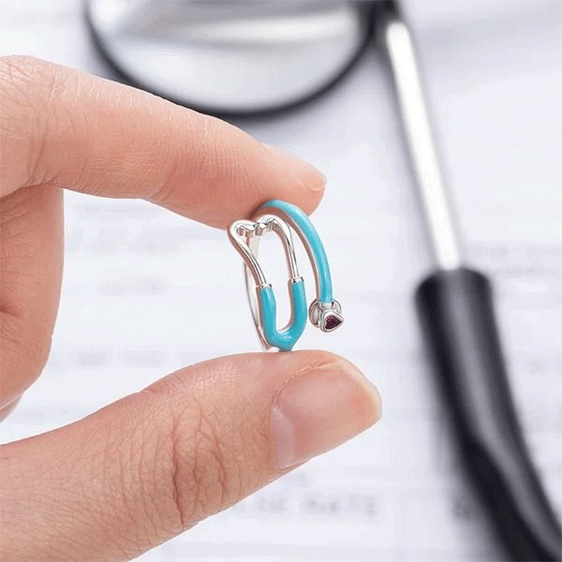 Personalized Multicolor Enamel Stethoscope Heart Birthstone Ring Nurses