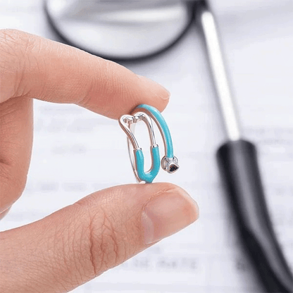 Personalized Multicolor Enamel Stethoscope Heart Birthstone Ring Nurses