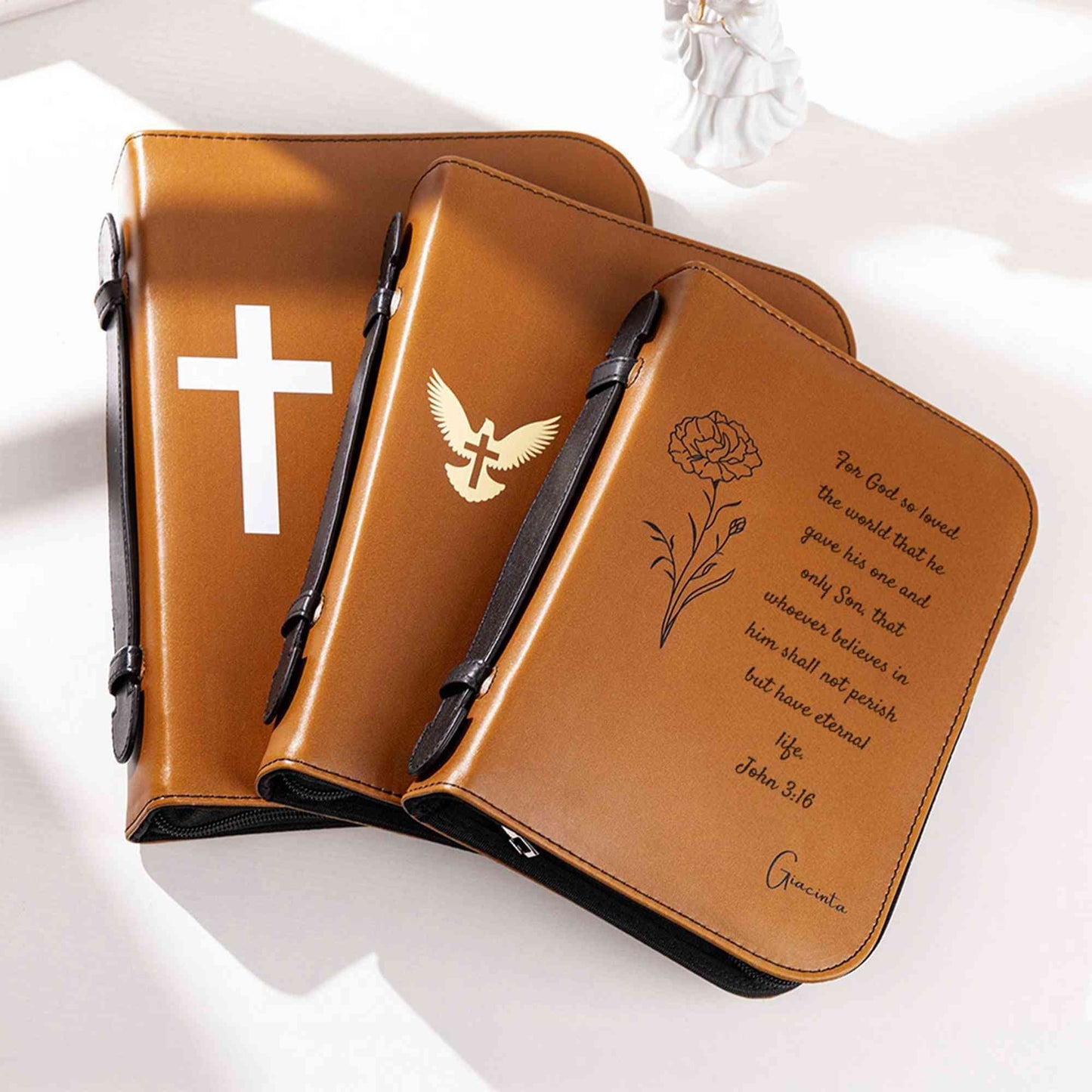 Custom Faux Leather Bible Cover: Engraved Religious Gift