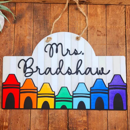 Personalized Teacher Crayon Door or Wall Sign, Classroom Sign, 3D