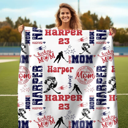 Personalized Proud Mom Ice Hockey Girl Blanket, Hockey Mom Soft Throw