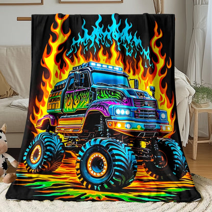 Truck Flame Neon Glow-in-the-Dark Printed Flannel Blanket