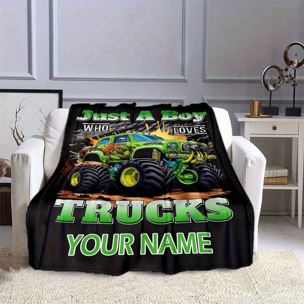 Customizable Green Monster Truck Blanket