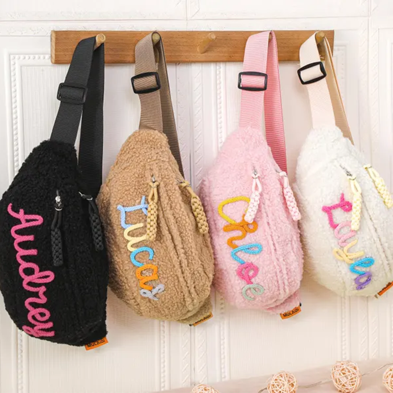 Personalized Plush Waist bag,Kids Crossbody Bag,Custom Crochet Name