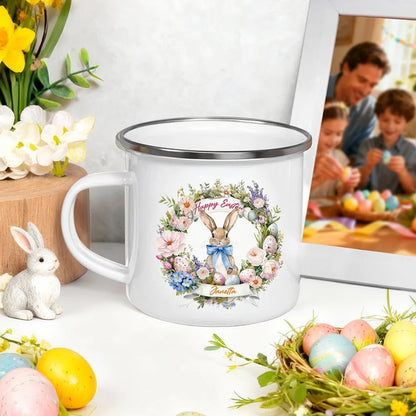 Personalized Happy Easter Cute Wreath Egg Bunny 12 oz