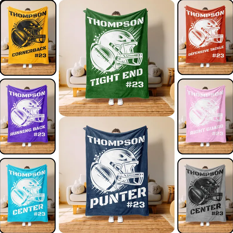Football Blanket, Gift For Mom, Personalized Football Blanket