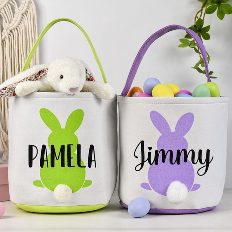Kids Egg Hunt Bags, Personalized Easter Basket, Custom Name Bunny Basket