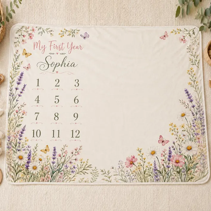 Personalized Baby Milestone Blanket, Wildflower Monthly Milestone Blanket