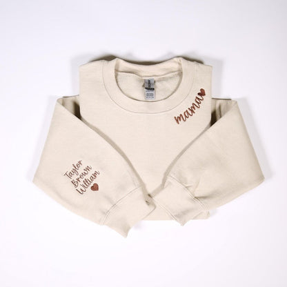 Custom Mama Sweatshirt With Kids Names On Sleeve
