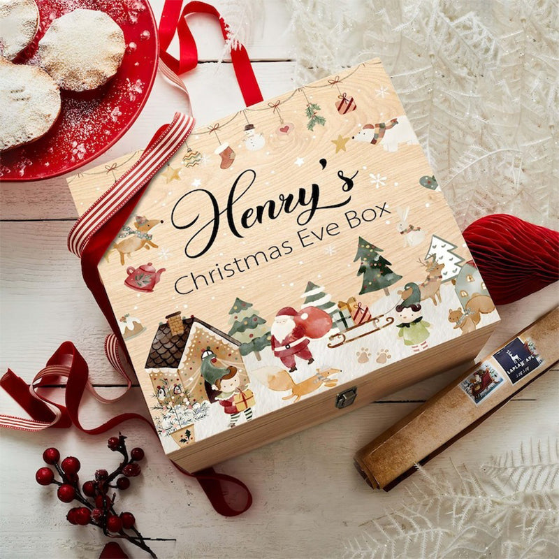 Personalized Christmas Eve Box For Kids, Christmas Santa Wooden Gift Box