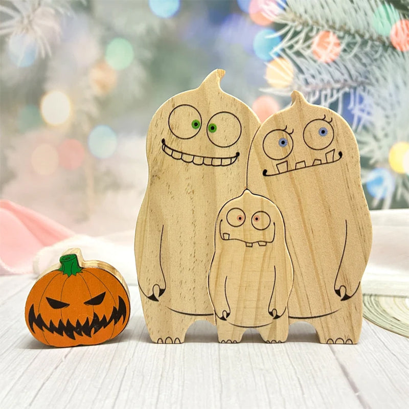 Halloween Cute Ghosts Family Puzzle Wooden Decor,Custom Name Wooden Ghost With Pumpkin