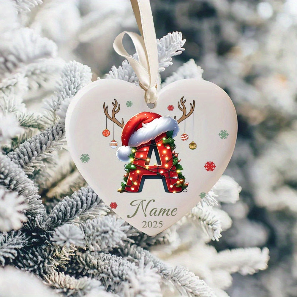 Personalized Christmas Initial Name Heart-Shaped Ornament