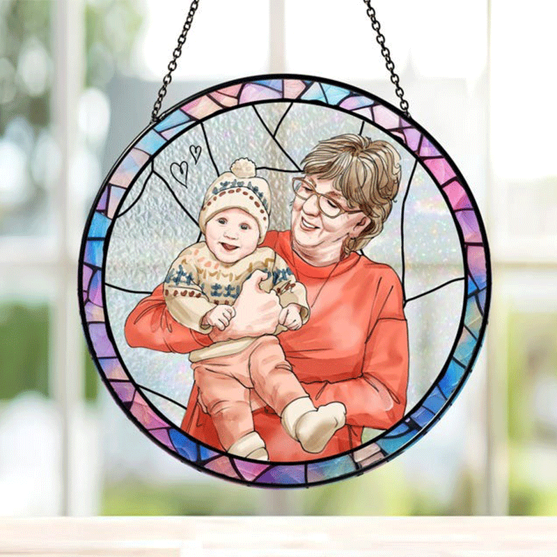 Personalized Grandma And Grandkids Portrait Stained Glass