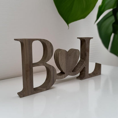Custom Wood Initials with Heart – Personalized Wedding Gift