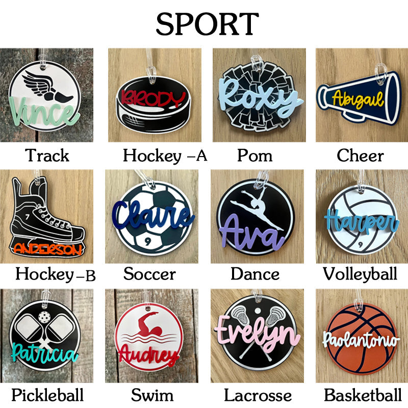 Personalized Name Tag Personalized Baseball Swimming Lacrosse Volleyball Hockey Soccer Dance Cheer Pom Tennis Football Hockey Track Pickleball Basketball Bag Tag