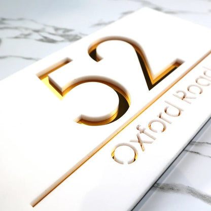 Laser Cut Matt White & Gold Mirror Personalised Door Numbers House Sign Plaques Number Laser Cut 3d Number