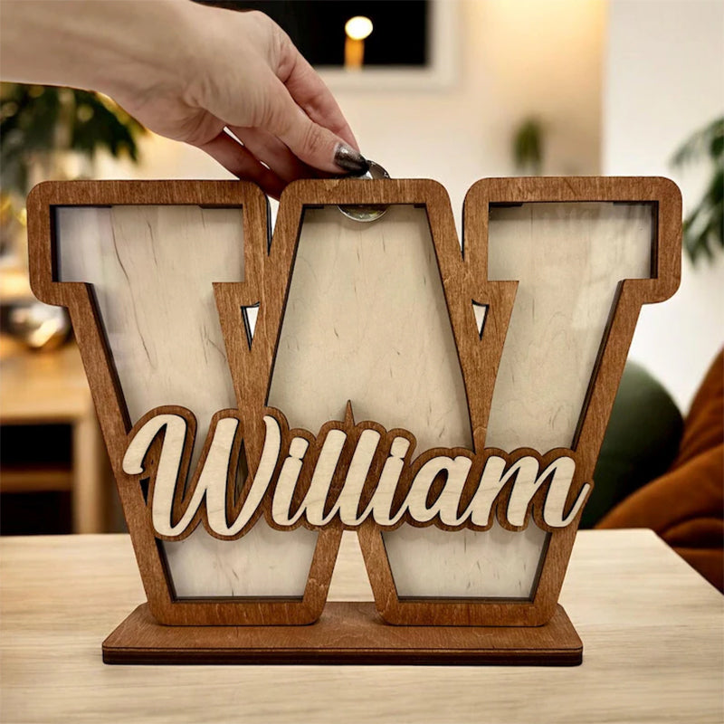 Custom Initial & Name Wooden Decor | Kids Name Piggy Bank