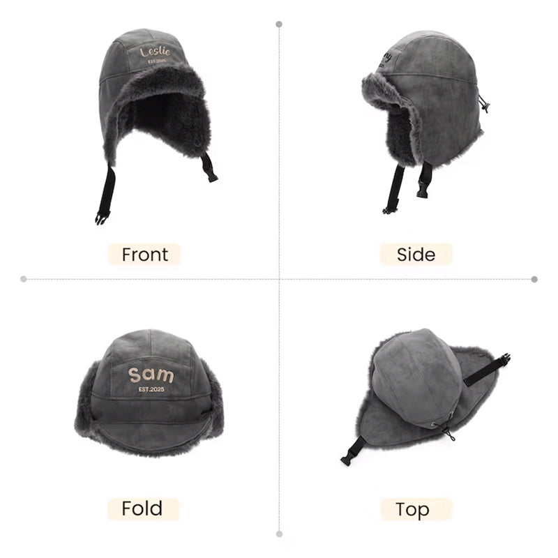 Personalized PU Leather Trapper Hat,Custom Name