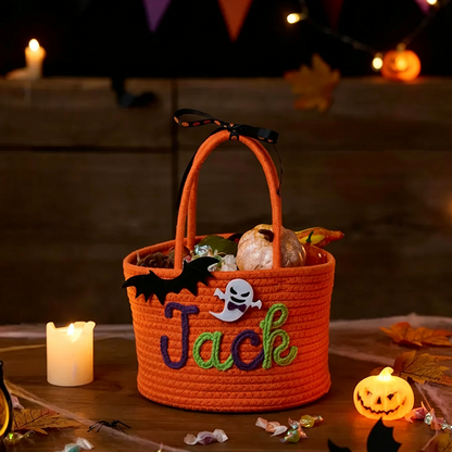 Custom Halloween Treat Bag with Name – Trick or Treat Basket, Personalized Candy Tote