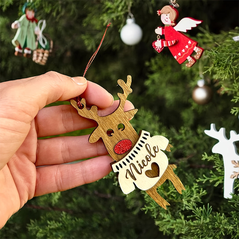Personalized Name Custom Sweater-Style Reindeer Ornament