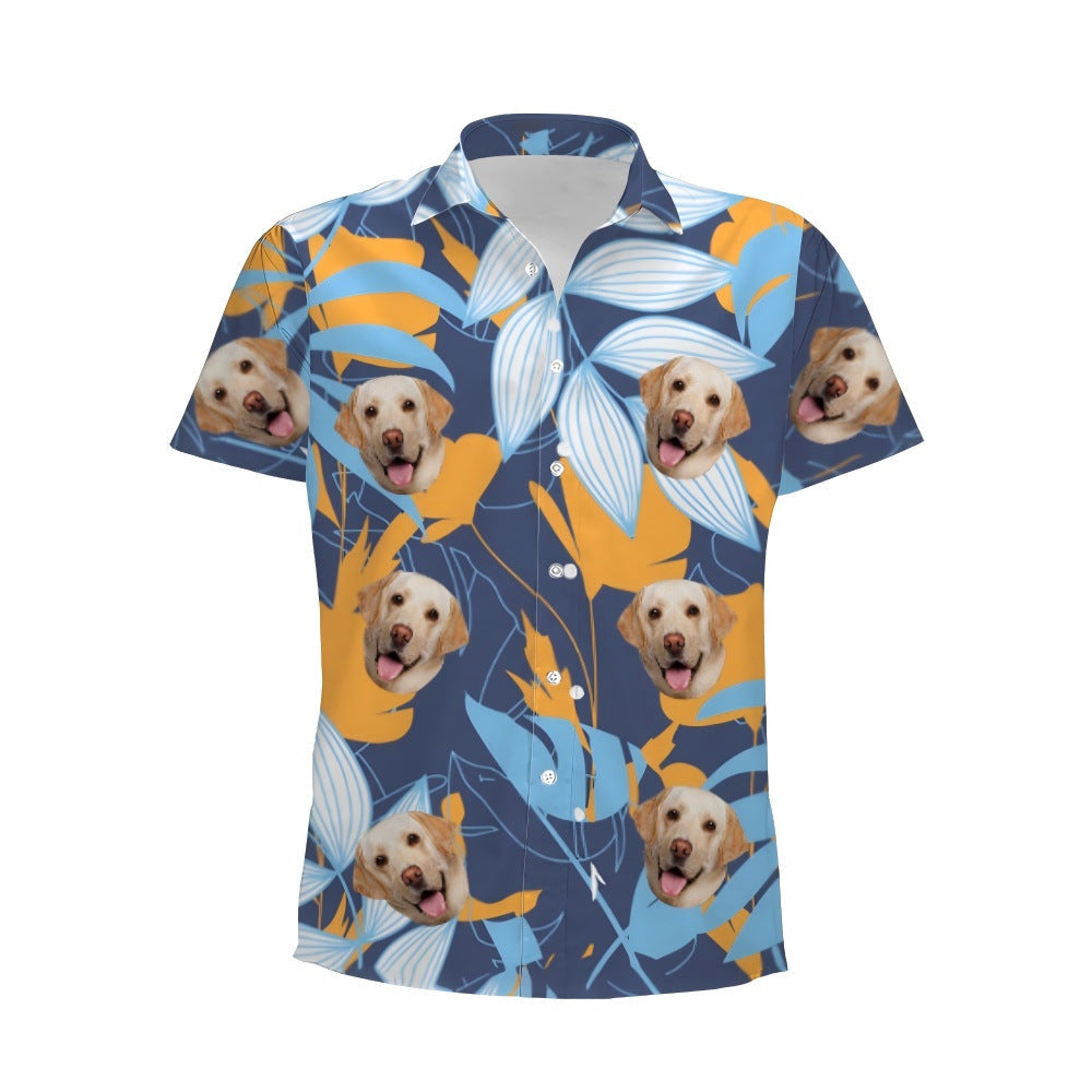 Personalized Photo Hawaiian Shirt Custom Dog Cat Face Holiday Tropical Pattern Shir