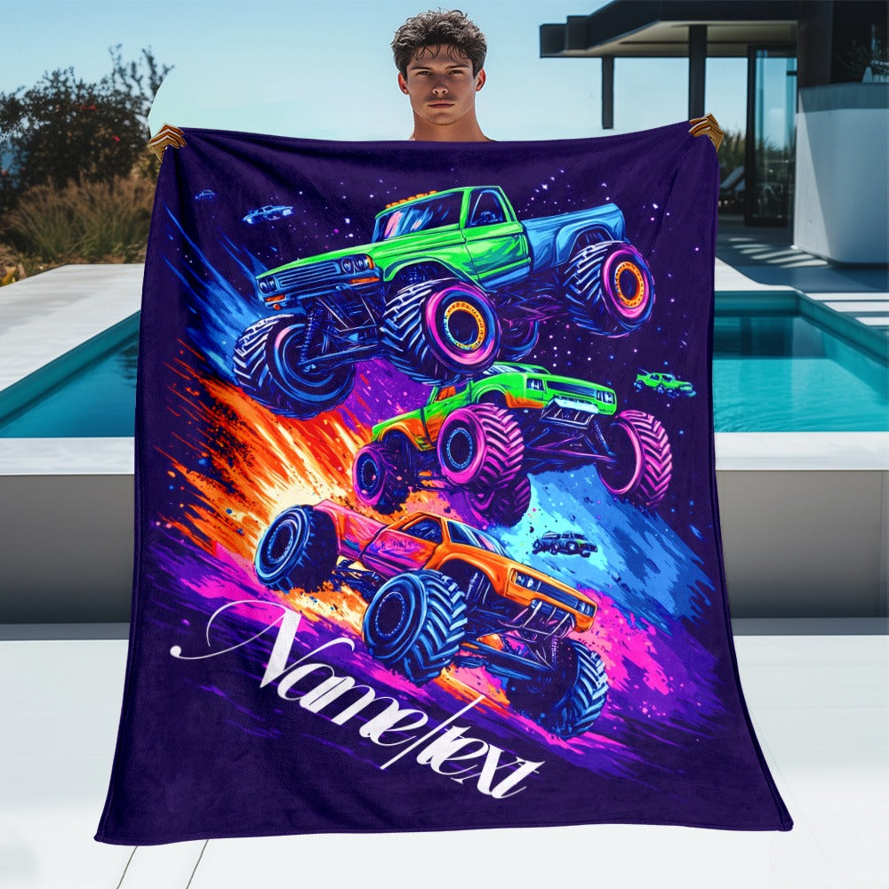 Custom Car Name Blanket Vivid Heavy Truck Design with 'Vane/lex' Print