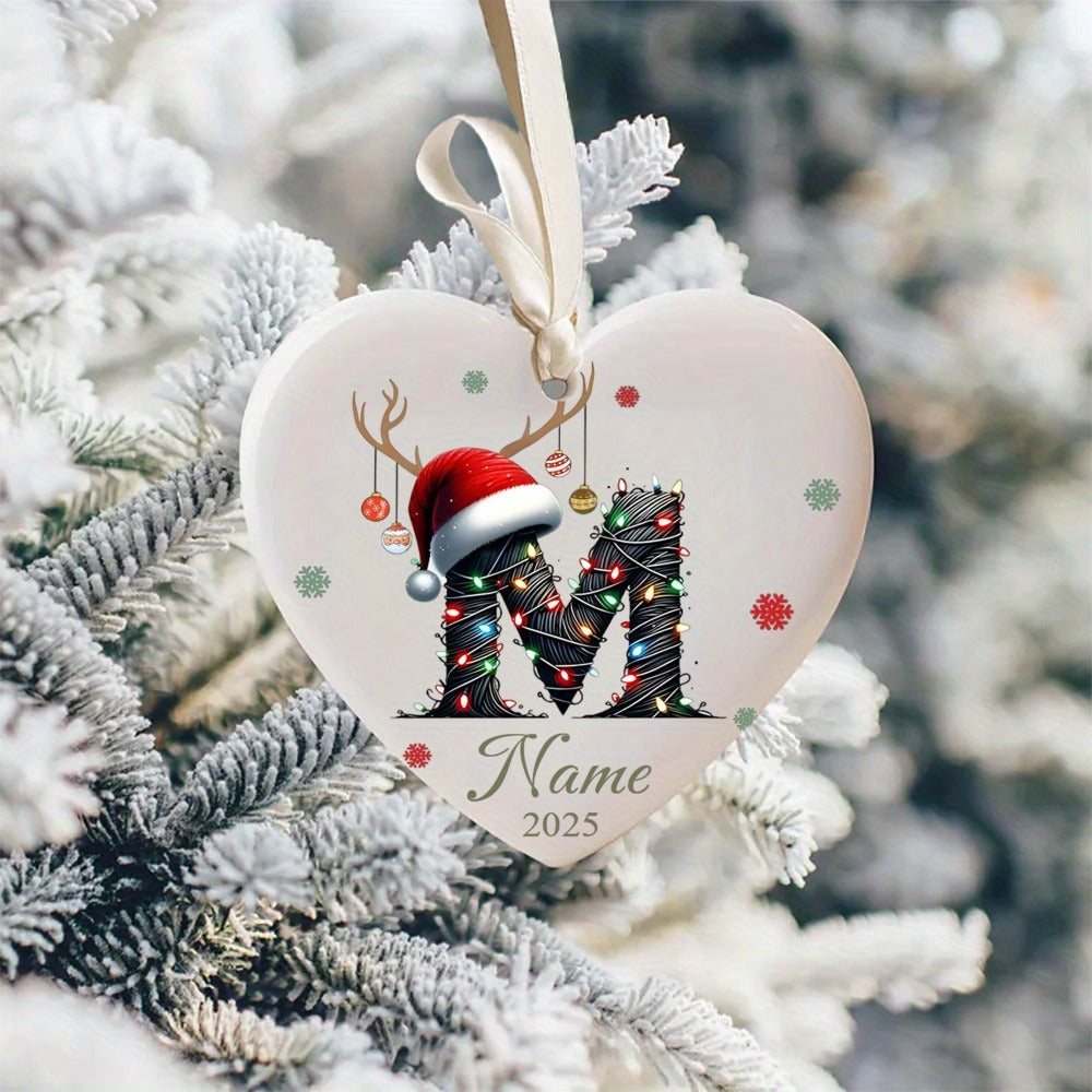 Personalized Christmas Initial Name Heart-Shaped Ornament