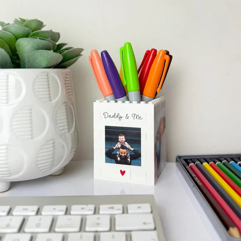 Personalised Daddy & Me Brick Desk Pencil Pot, Gift for Dad