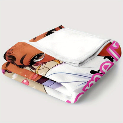Personalized Custom Name Anime Girl Peace Sign & Anime Characters Fleece Blanket