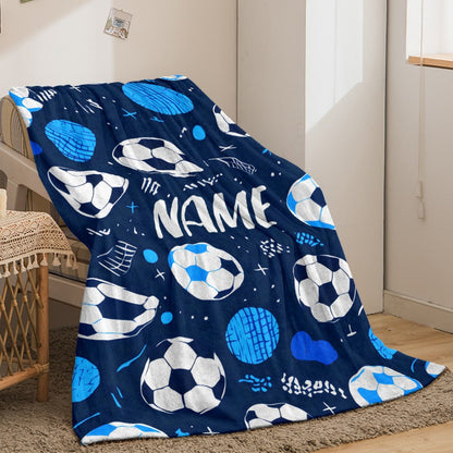 Glam Style Custom Name Football Print Flannel Throw Blanket