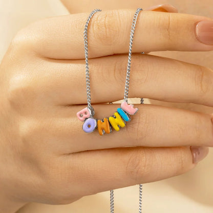 Personalized Colorful 3D Enamel Bubble Letter Name Necklace