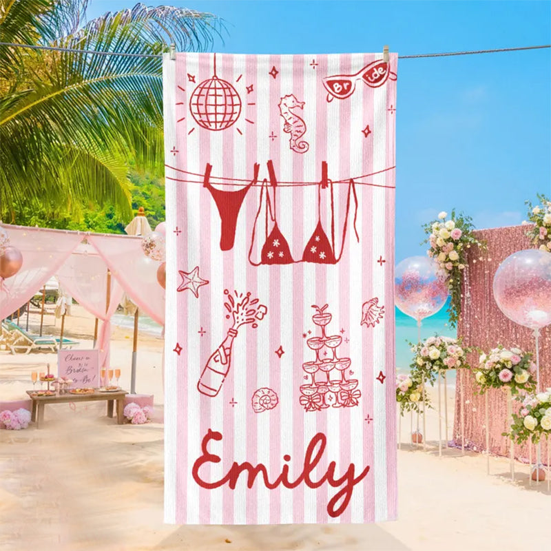 Personalized Bachelorette Towels, Girls Trip 2026, Custom Bride Squad Beach Towel