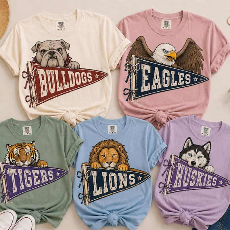 Custom Mascot Pennant Shirt, Comfort Colors School Spirit Mascot Tee