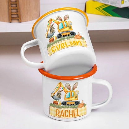 Personalized Easter Cute Bunny Excavator Design 12oz