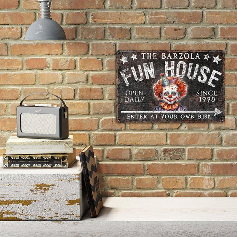 Custom FUN HOUSE Creepy Clown Metal Sign Personalized Name