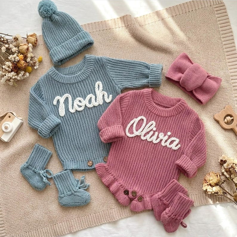Hand Embroidered Name Baby Romper Set,Personalized Outfit