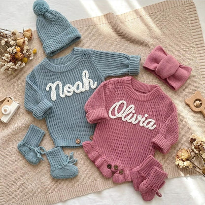 Hand Embroidered Name Baby Romper Set,Personalized Outfit
