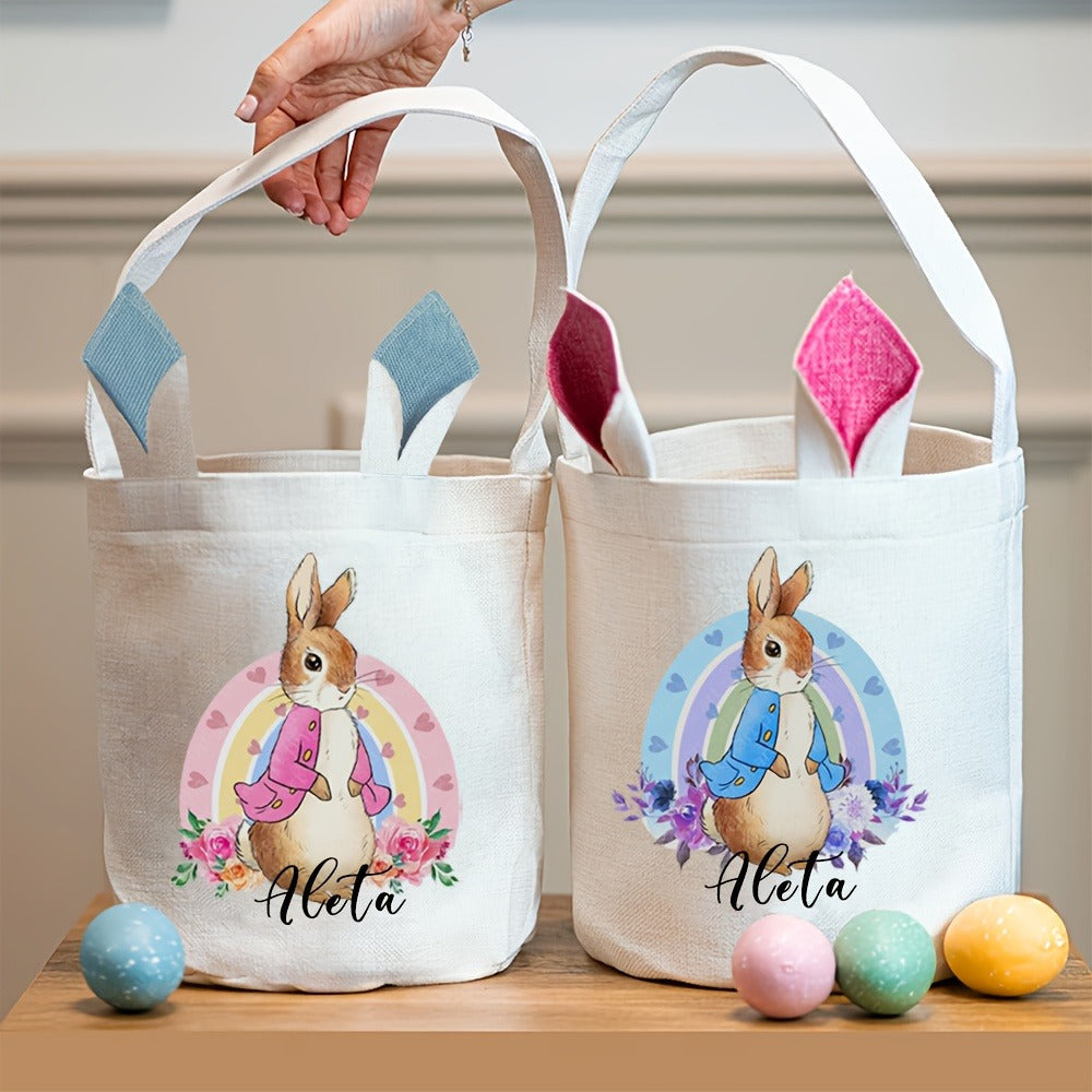 Personalized Easter Bunny Gift Bags - Custom Name White  Tote Bags