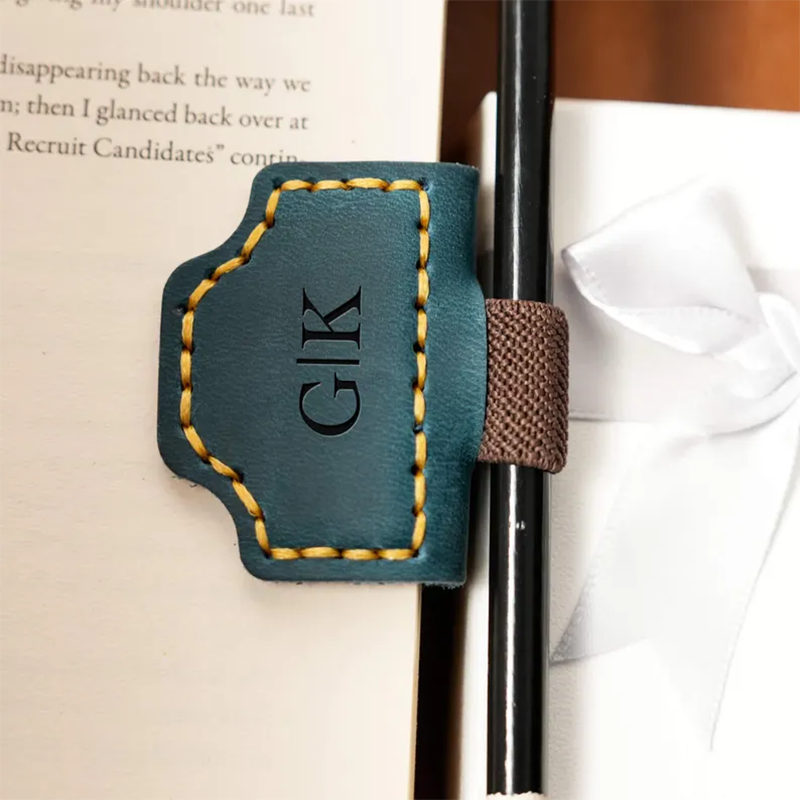 Personalized Leather Magnetic Bookmark with Pen Clip
