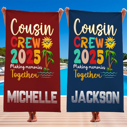 Custom Cousin Crew Beach Towel, Matching Cousin Trip Gift